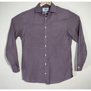 Charles Tyrwhitt Shirt XL Blue Burgundy Gingham Check Button-Up Dress Casual